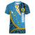 Sanma Province Women V-Neck T-Shirt Vanuatu Pattern Myna Bird - Plumeria Flag Color