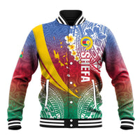 Shefa Province Baseball Jacket Vanuatu Pattern Map - Plumeria Flag Color