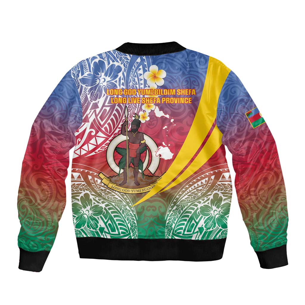 Shefa Province Bomber Jacket Vanuatu Pattern Map - Plumeria Flag Color