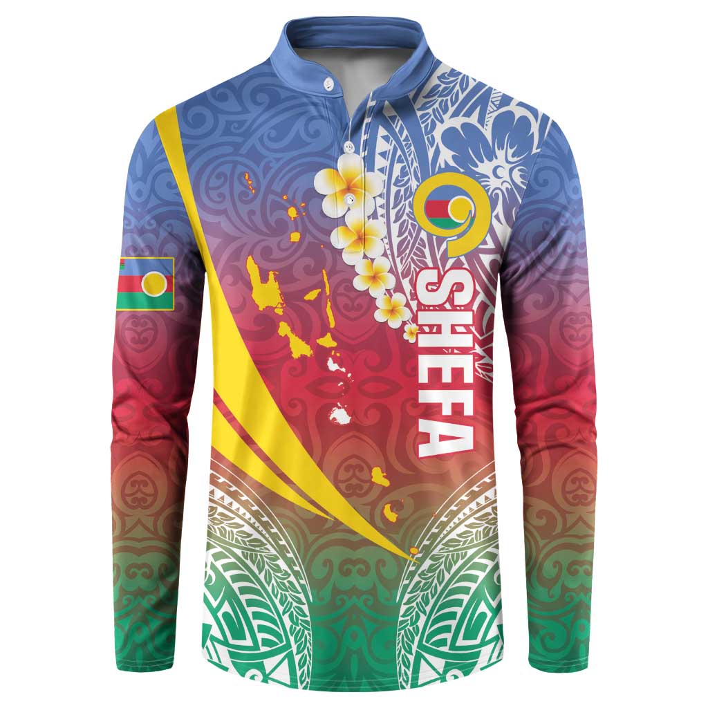 Shefa Province Button Sweatshirt Vanuatu Pattern Map - Plumeria Flag Color