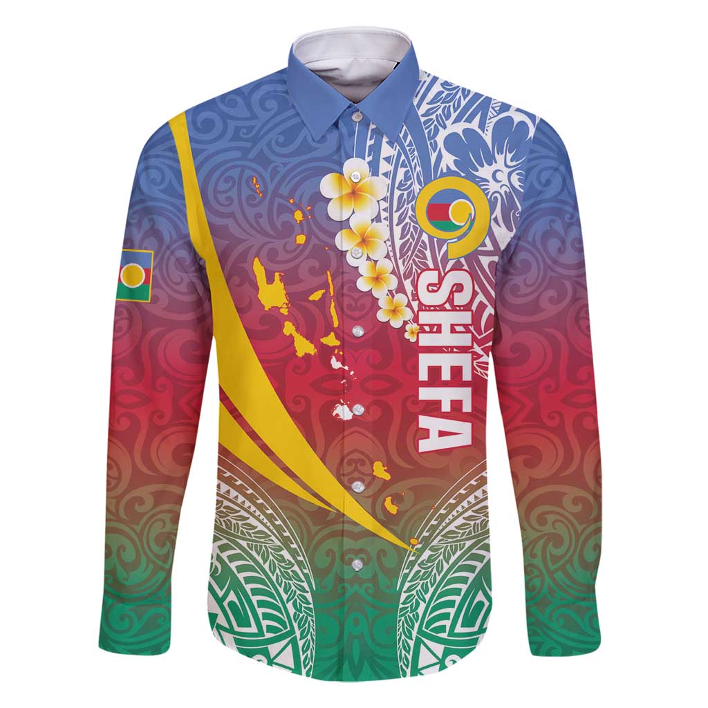 Shefa Province Family Matching Long Sleeve Bodycon Dress and Hawaiian Shirt Vanuatu Pattern Map - Plumeria Flag Color