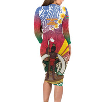 Shefa Province Family Matching Long Sleeve Bodycon Dress and Hawaiian Shirt Vanuatu Pattern Map - Plumeria Flag Color