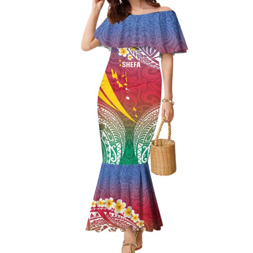 Shefa Province Family Matching Mermaid Dress and Hawaiian Shirt Vanuatu Pattern Map - Plumeria Flag Color