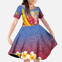 Shefa Province Family Matching Off The Shoulder Long Sleeve Dress and Hawaiian Shirt Vanuatu Pattern Map - Plumeria Flag Color LT14 Daughter's Dress Red - Polynesian Pride