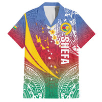 Shefa Province Family Matching Off The Shoulder Long Sleeve Dress and Hawaiian Shirt Vanuatu Pattern Map - Plumeria Flag Color LT14 Dad's Shirt - Short Sleeve Red - Polynesian Pride