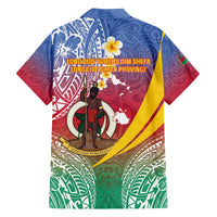 Shefa Province Family Matching Off The Shoulder Long Sleeve Dress and Hawaiian Shirt Vanuatu Pattern Map - Plumeria Flag Color LT14 - Polynesian Pride
