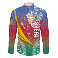 Shefa Province Family Matching Off The Shoulder Long Sleeve Dress and Hawaiian Shirt Vanuatu Pattern Map - Plumeria Flag Color LT14 Dad's Shirt - Long Sleeve Red - Polynesian Pride