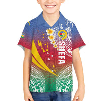 Shefa Province Family Matching Off The Shoulder Long Sleeve Dress and Hawaiian Shirt Vanuatu Pattern Map - Plumeria Flag Color LT14 Son's Shirt Red - Polynesian Pride