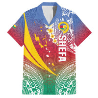 Shefa Province Family Matching Puletasi and Hawaiian Shirt Vanuatu Pattern Map - Plumeria Flag Color