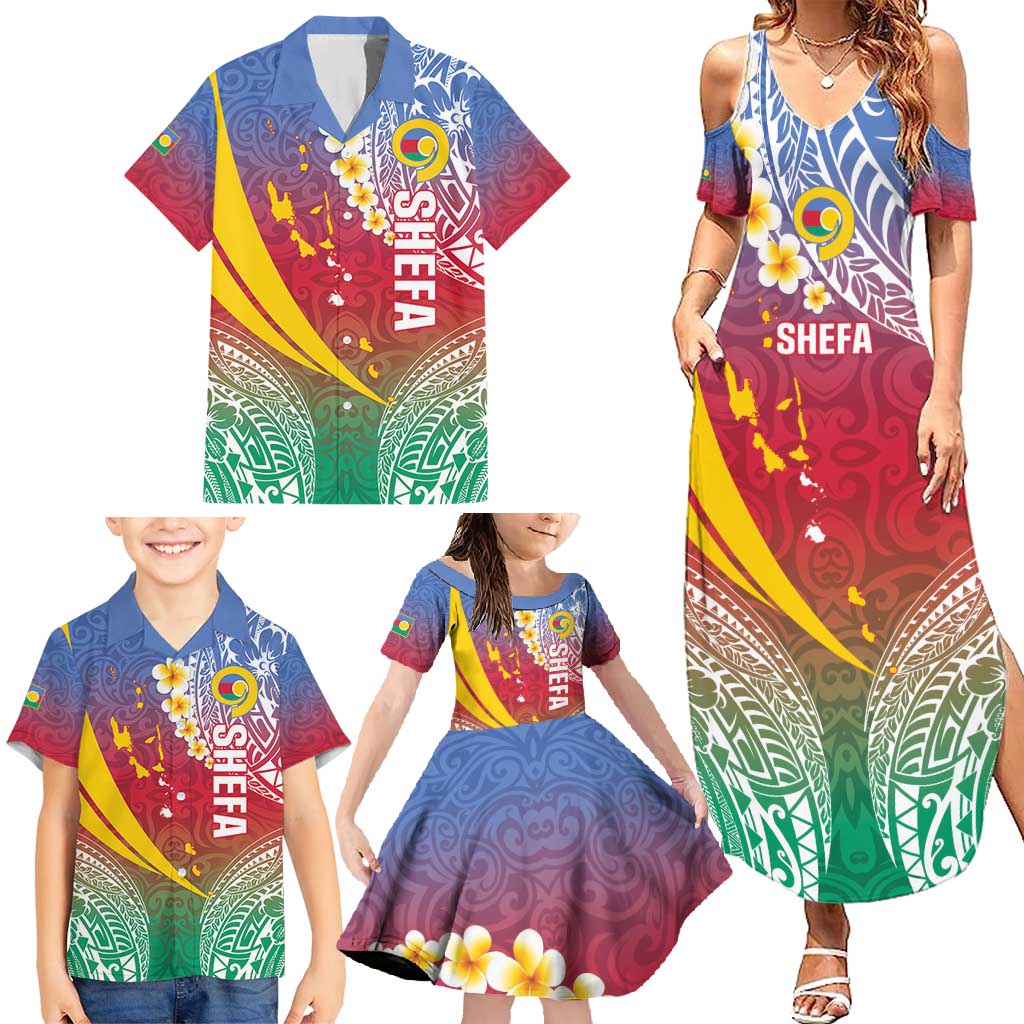 Shefa Province Family Matching Summer Maxi Dress and Hawaiian Shirt Vanuatu Pattern Map - Plumeria Flag Color