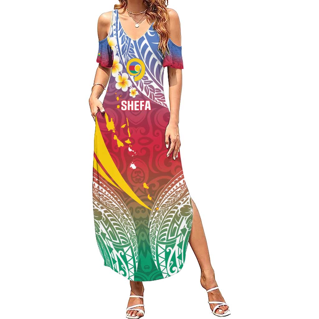 Shefa Province Family Matching Summer Maxi Dress and Hawaiian Shirt Vanuatu Pattern Map - Plumeria Flag Color