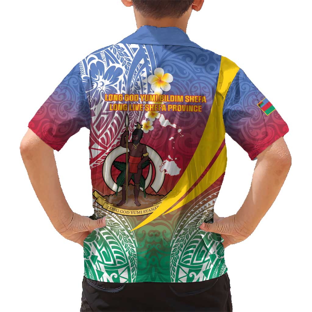 Shefa Province Kid Hawaiian Shirt Vanuatu Pattern Map - Plumeria Flag Color