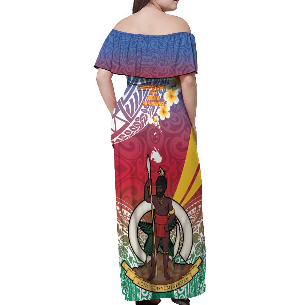 Shefa Province Off Shoulder Maxi Dress Vanuatu Pattern Map - Plumeria Flag Color
