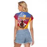 Shefa Province Raglan Cropped T Shirt Vanuatu Pattern Map - Plumeria Flag Color