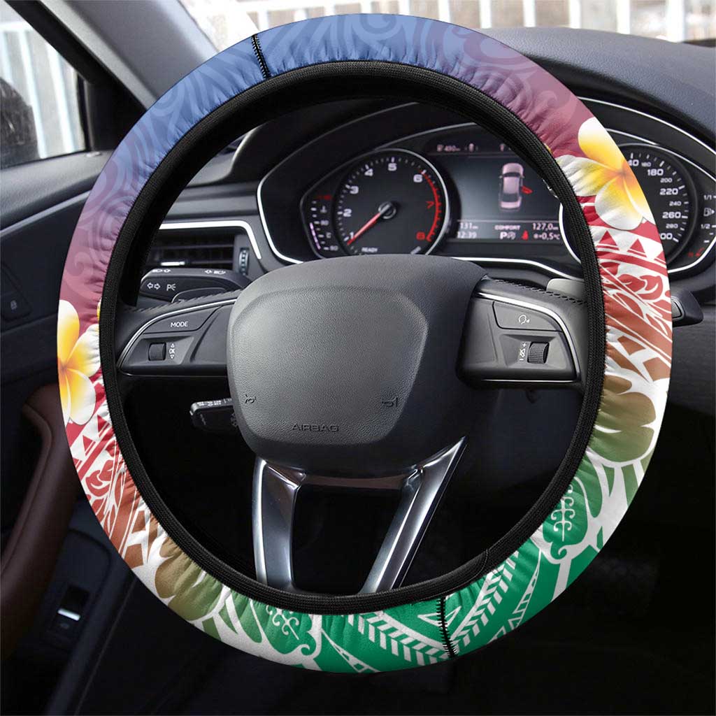 Shefa Province Steering Wheel Cover Vanuatu Pattern Map - Plumeria Flag Color
