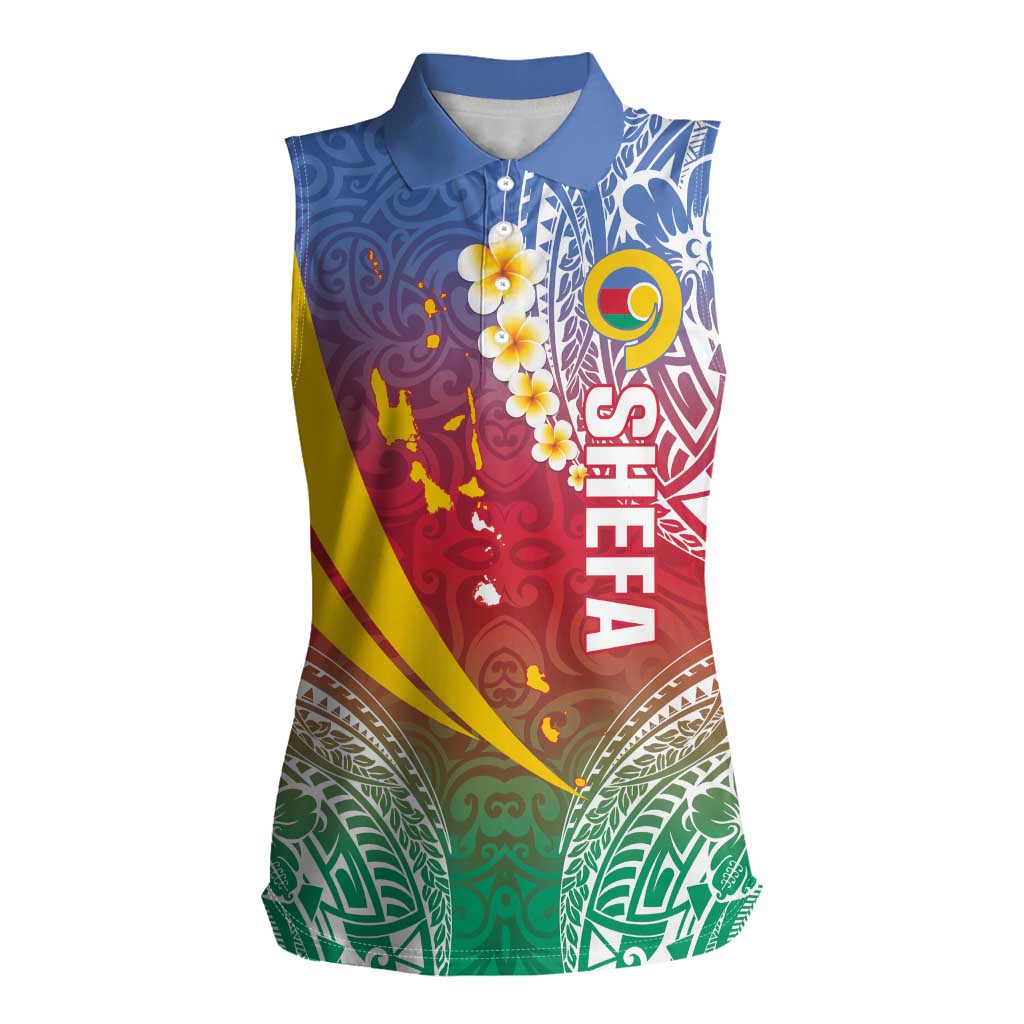 Shefa Province Women Sleeveless Polo Shirt Vanuatu Pattern Map - Plumeria Flag Color