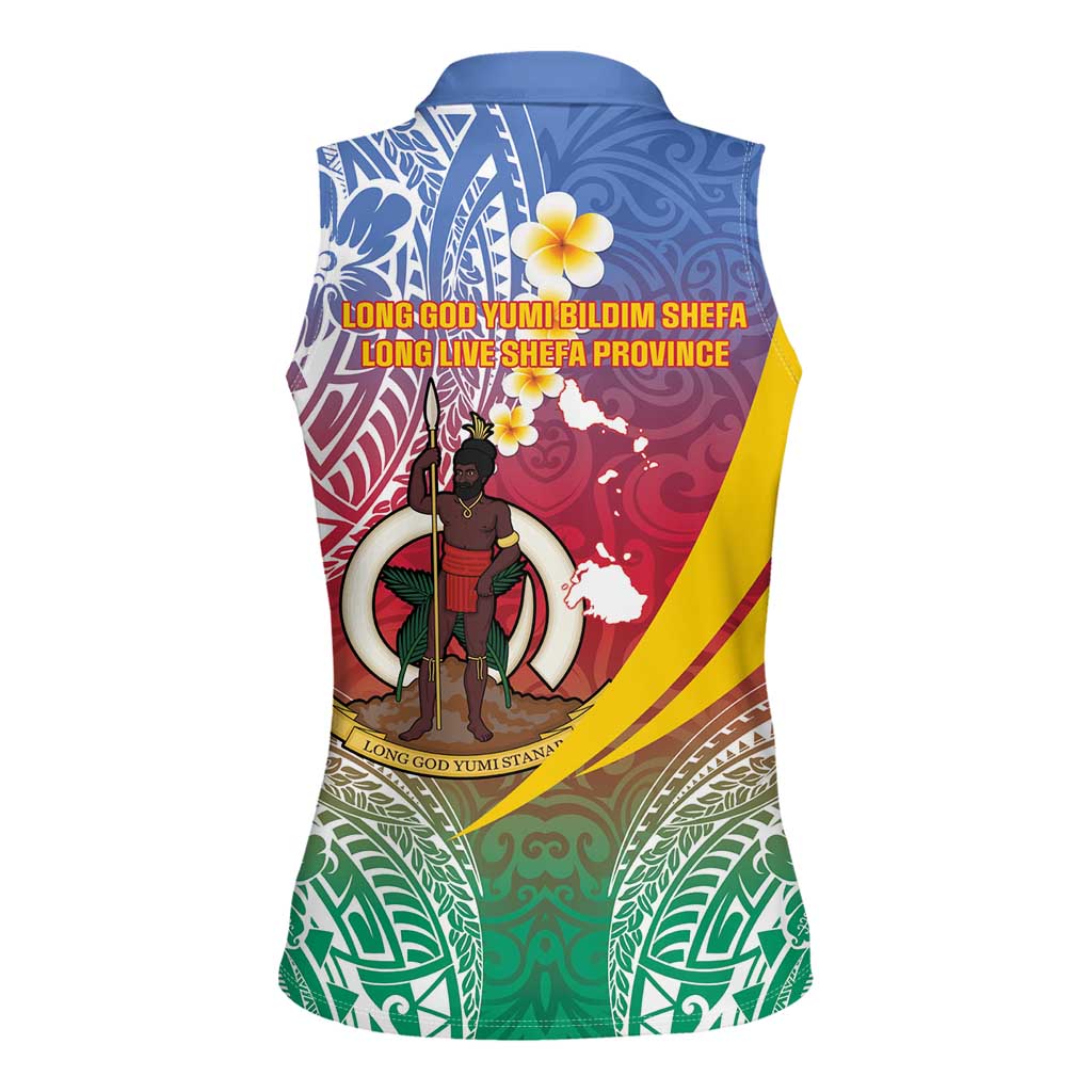 Shefa Province Women Sleeveless Polo Shirt Vanuatu Pattern Map - Plumeria Flag Color