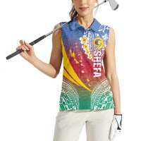 Shefa Province Women Sleeveless Polo Shirt Vanuatu Pattern Map - Plumeria Flag Color