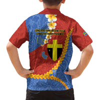Tafea Province Family Matching Off The Shoulder Long Sleeve Dress and Hawaiian Shirt Vanuatu Pattern Map - Plumeria Flag Color LT14 - Polynesian Pride