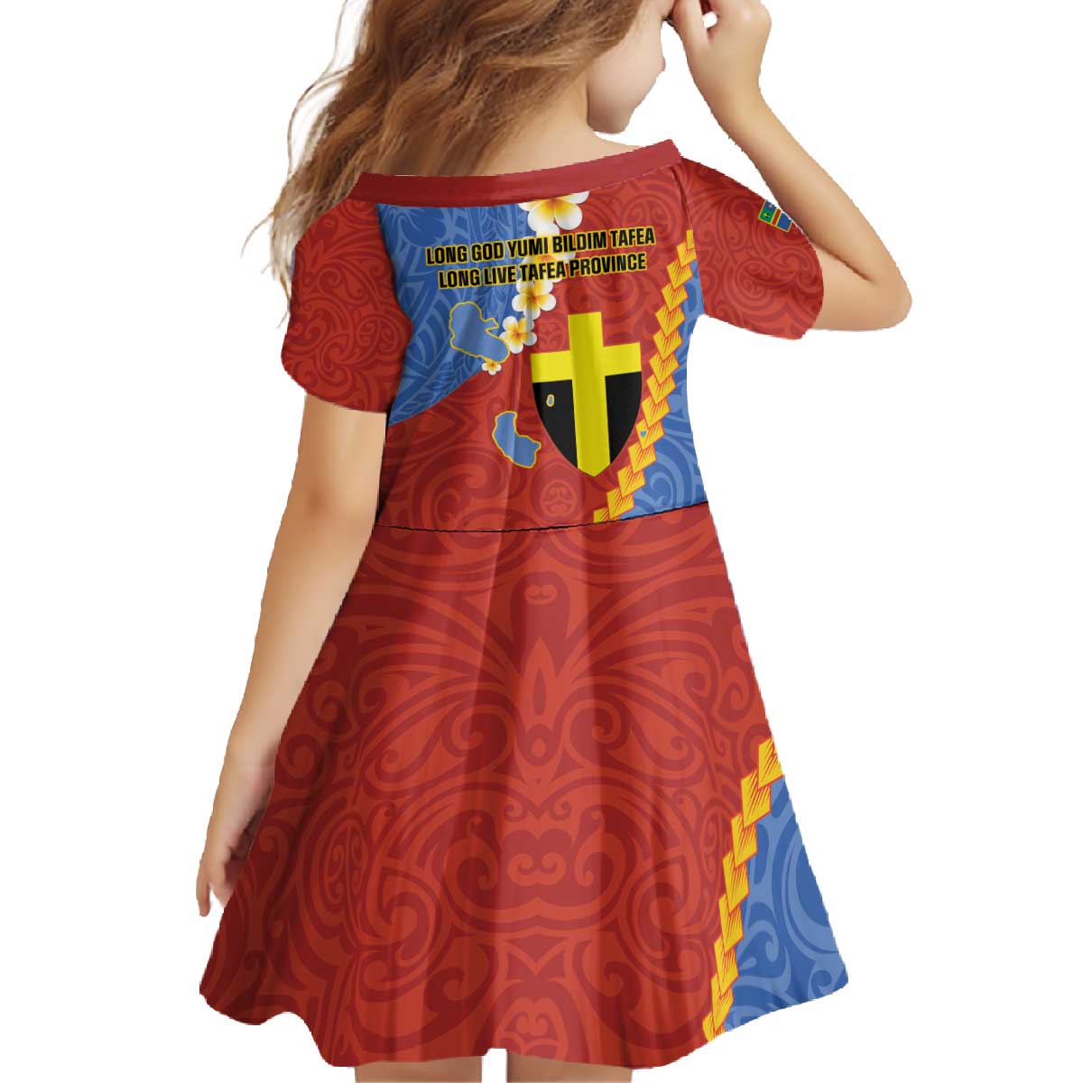 Tafea Province Family Matching Off The Shoulder Long Sleeve Dress and Hawaiian Shirt Vanuatu Pattern Map - Plumeria Flag Color LT14 - Polynesian Pride