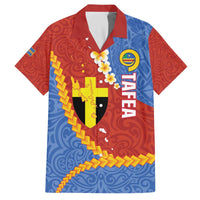 Tafea Province Family Matching Off The Shoulder Long Sleeve Dress and Hawaiian Shirt Vanuatu Pattern Map - Plumeria Flag Color LT14 Dad's Shirt - Short Sleeve Red - Polynesian Pride