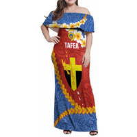 Tafea Province Family Matching Off Shoulder Maxi Dress and Hawaiian Shirt Vanuatu Pattern Map - Plumeria Flag Color