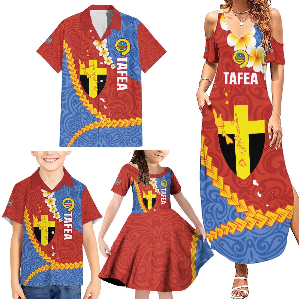Tafea Province Family Matching Summer Maxi Dress and Hawaiian Shirt Vanuatu Pattern Map - Plumeria Flag Color