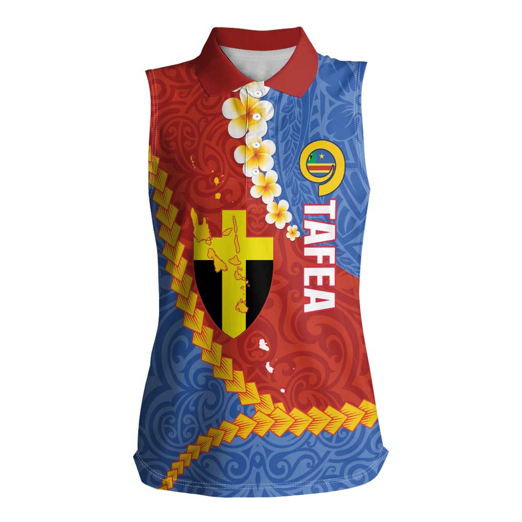 Tafea Province Women Sleeveless Polo Shirt Vanuatu Pattern Map - Plumeria Flag Color