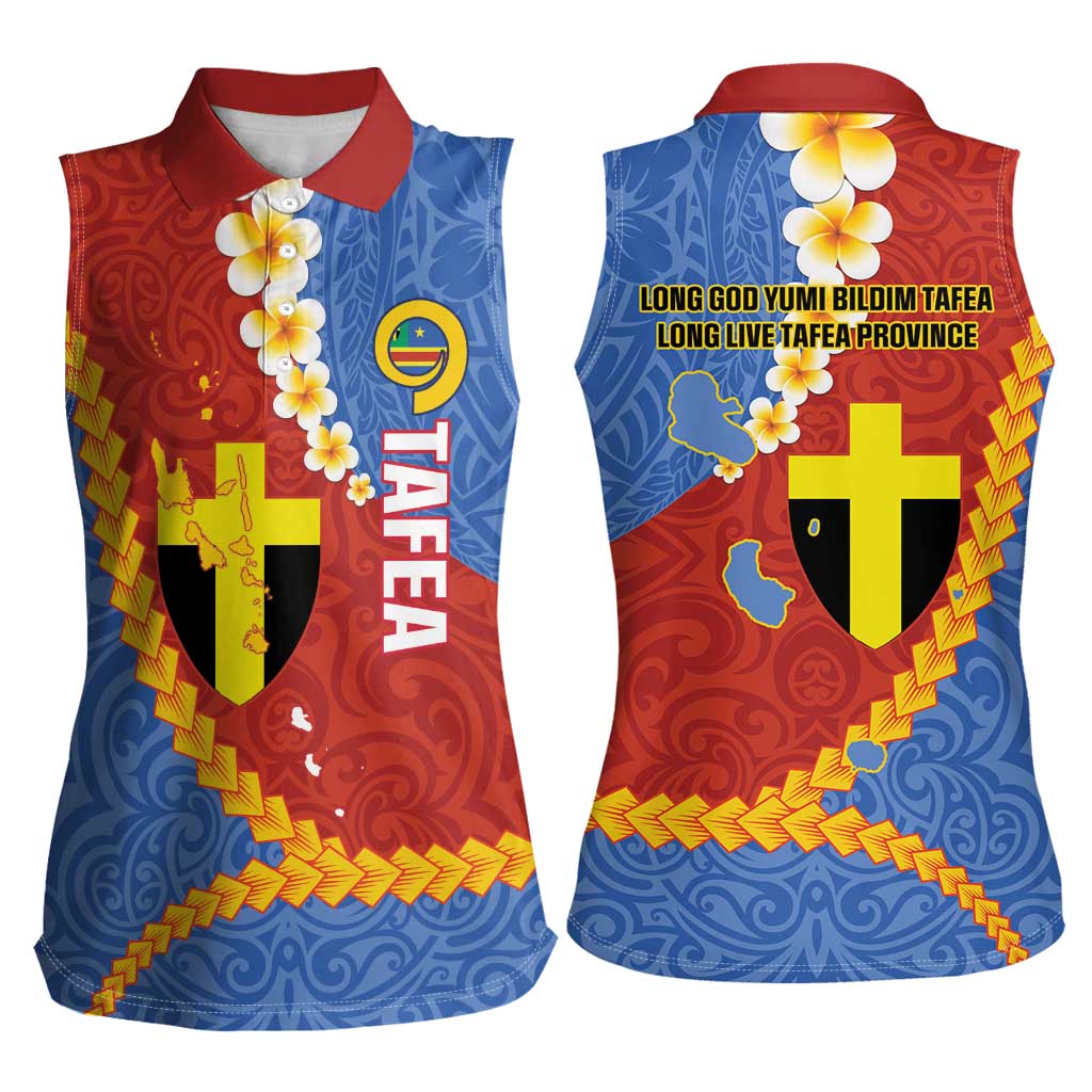 Tafea Province Women Sleeveless Polo Shirt Vanuatu Pattern Map - Plumeria Flag Color