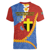 Tafea Province Women V-Neck T-Shirt Vanuatu Pattern Map - Plumeria Flag Color