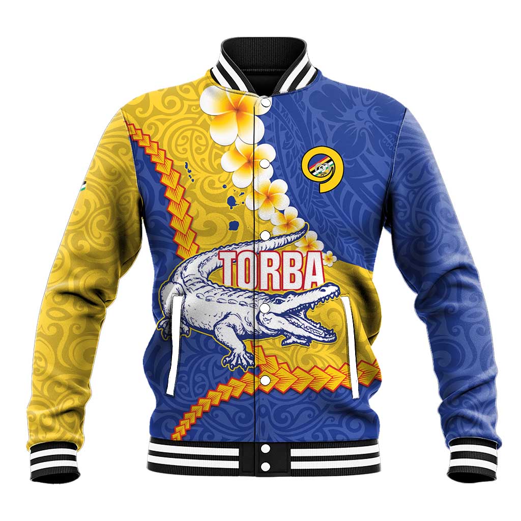 Torba Province Baseball Jacket Vanuatu Pattern Crocodile - Plumeria Flag Color