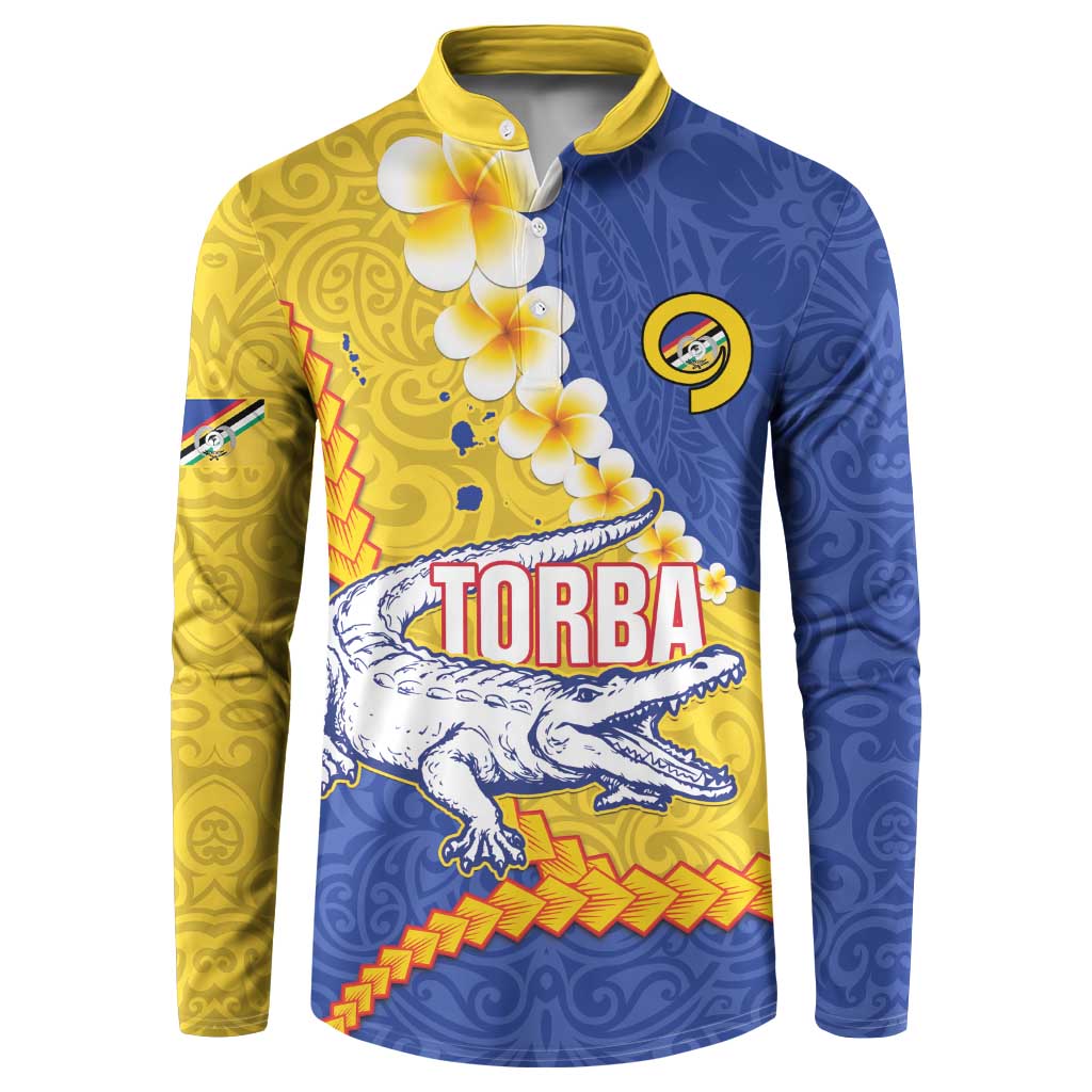 Torba Province Button Sweatshirt Vanuatu Pattern Crocodile - Plumeria Flag Color