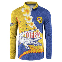 Torba Province Button Sweatshirt Vanuatu Pattern Crocodile - Plumeria Flag Color