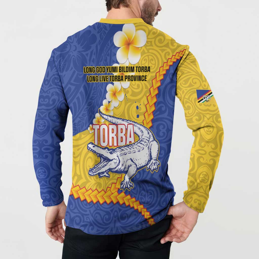 Torba Province Button Sweatshirt Vanuatu Pattern Crocodile - Plumeria Flag Color