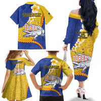 Torba Province Family Matching Off The Shoulder Long Sleeve Dress and Hawaiian Shirt Vanuatu Pattern Crocodile - Plumeria Flag Color LT14 - Polynesian Pride