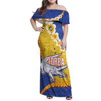 Torba Province Family Matching Off Shoulder Maxi Dress and Hawaiian Shirt Vanuatu Pattern Crocodile - Plumeria Flag Color LT14 Mom's Dress Yellow - Polynesian Pride