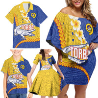 Torba Province Family Matching Off Shoulder Short Dress and Hawaiian Shirt Vanuatu Pattern Crocodile - Plumeria Flag Color LT14 - Polynesian Pride
