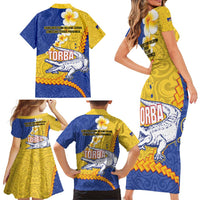 Torba Province Family Matching Short Sleeve Bodycon Dress and Hawaiian Shirt Vanuatu Pattern Crocodile - Plumeria Flag Color LT14 - Polynesian Pride