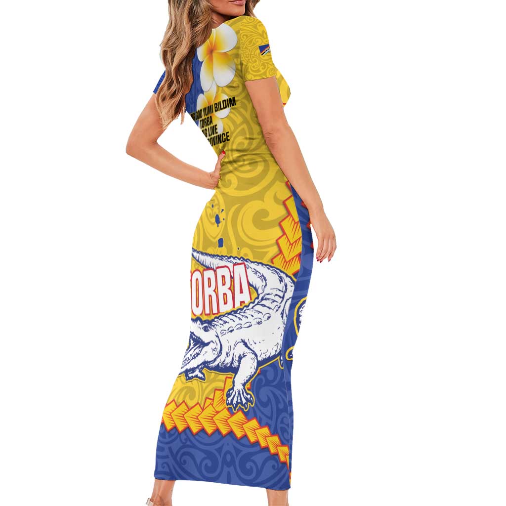 Torba Province Family Matching Short Sleeve Bodycon Dress and Hawaiian Shirt Vanuatu Pattern Crocodile - Plumeria Flag Color LT14 - Polynesian Pride