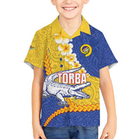 Torba Province Family Matching Short Sleeve Bodycon Dress and Hawaiian Shirt Vanuatu Pattern Crocodile - Plumeria Flag Color LT14 Son's Shirt Yellow - Polynesian Pride