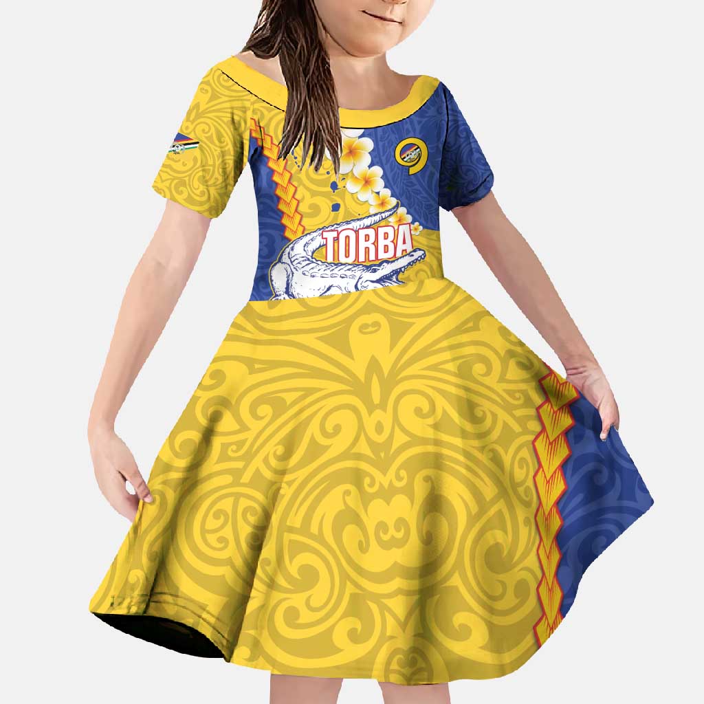 Torba Province Family Matching Summer Maxi Dress and Hawaiian Shirt Vanuatu Pattern Crocodile - Plumeria Flag Color LT14 Daughter's Dress Yellow - Polynesian Pride