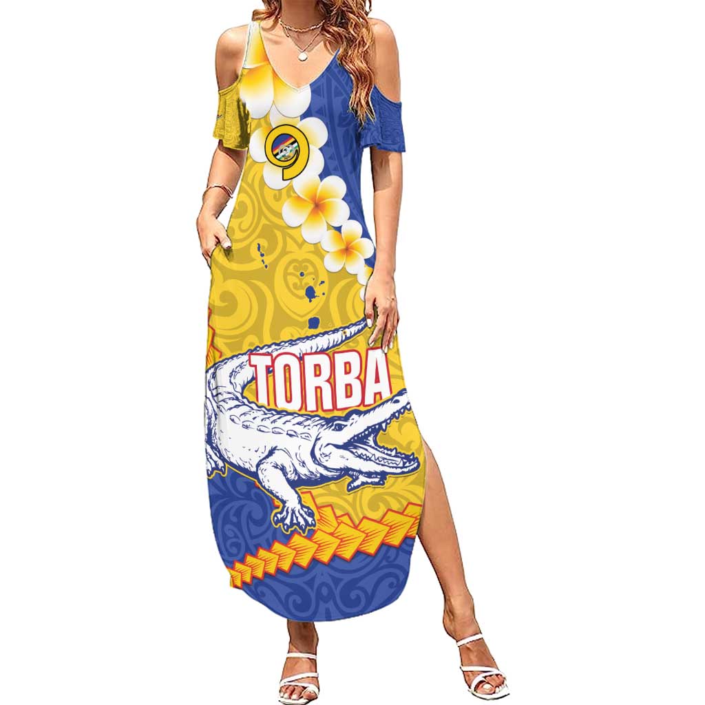 Torba Province Family Matching Summer Maxi Dress and Hawaiian Shirt Vanuatu Pattern Crocodile - Plumeria Flag Color LT14 Mom's Dress Yellow - Polynesian Pride