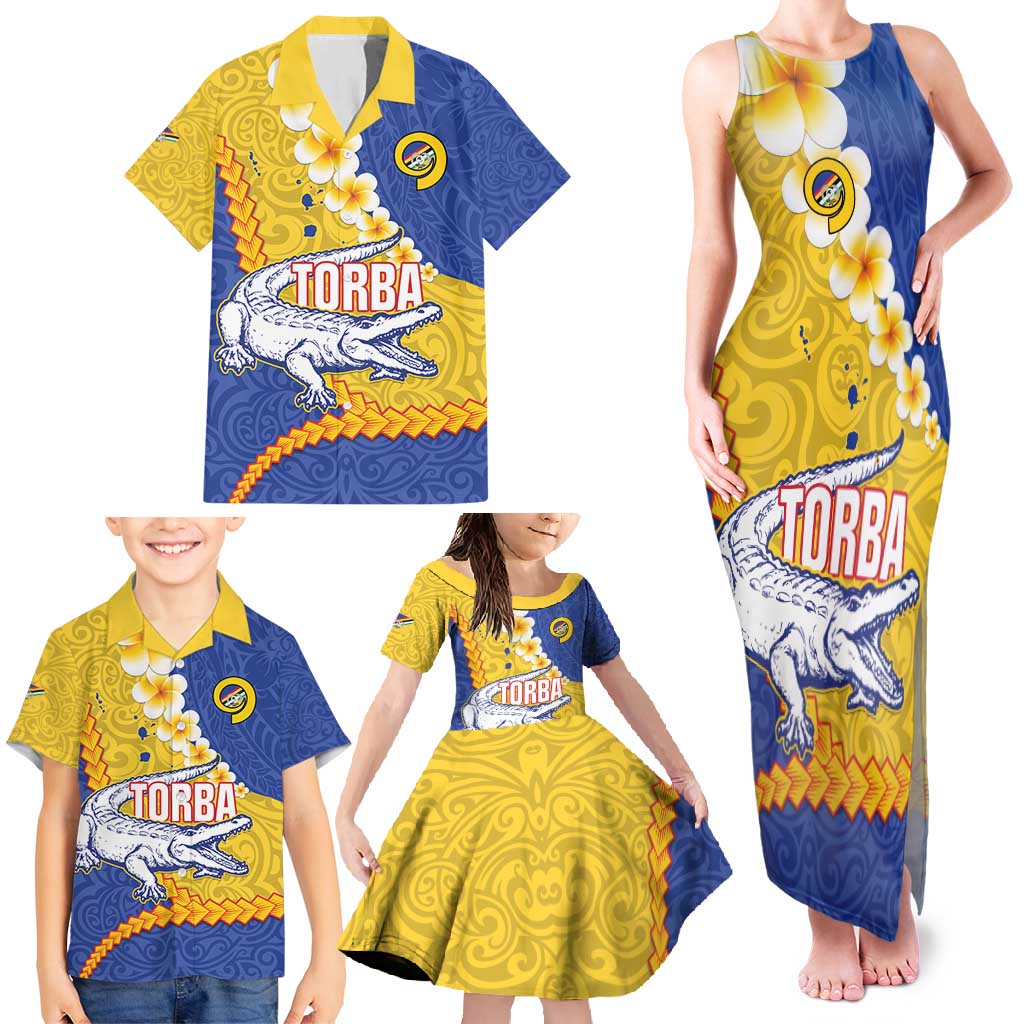 Torba Province Family Matching Tank Maxi Dress and Hawaiian Shirt Vanuatu Pattern Crocodile - Plumeria Flag Color LT14 - Polynesian Pride