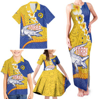 Torba Province Family Matching Tank Maxi Dress and Hawaiian Shirt Vanuatu Pattern Crocodile - Plumeria Flag Color LT14 - Polynesian Pride