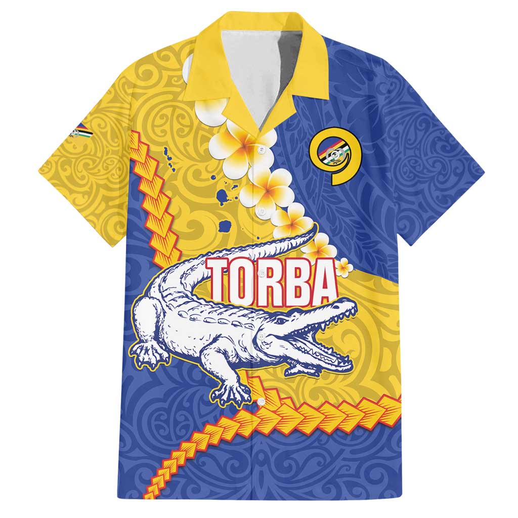 Torba Province Family Matching Tank Maxi Dress and Hawaiian Shirt Vanuatu Pattern Crocodile - Plumeria Flag Color LT14 Dad's Shirt - Short Sleeve Yellow - Polynesian Pride