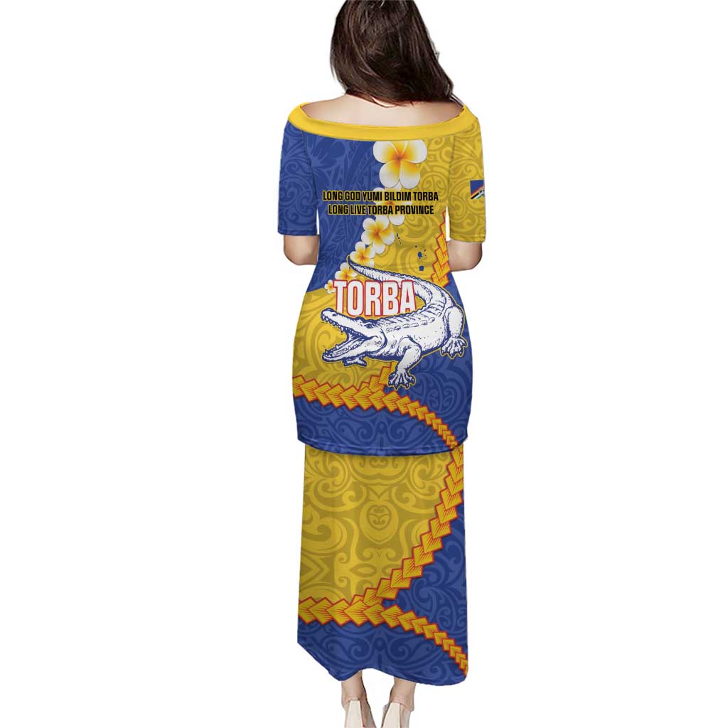 Torba Province Puletasi Vanuatu Pattern Crocodile - Plumeria Flag Color