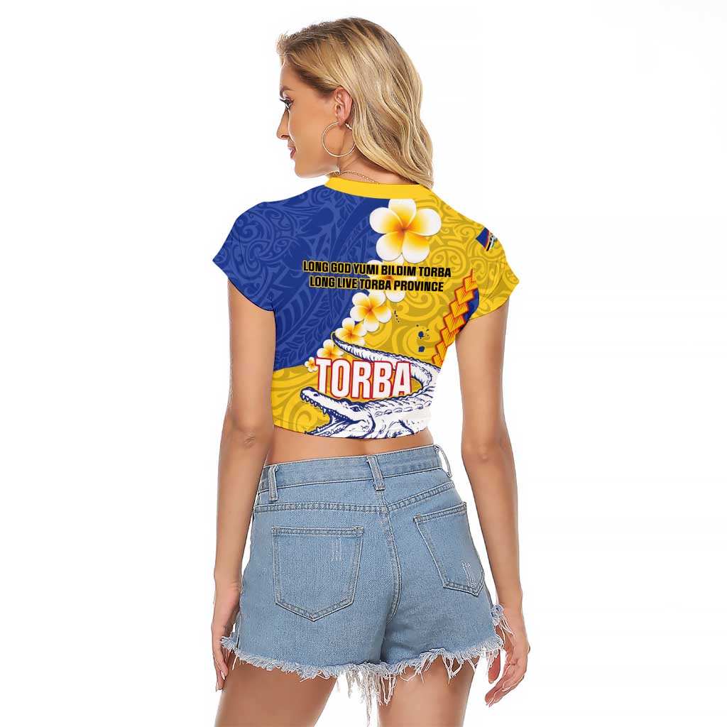 Torba Province Raglan Cropped T Shirt Vanuatu Pattern Crocodile - Plumeria Flag Color