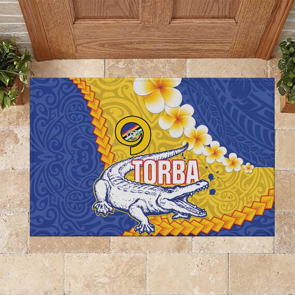 Torba Province Rubber Doormat Vanuatu Pattern Crocodile - Plumeria Flag Color