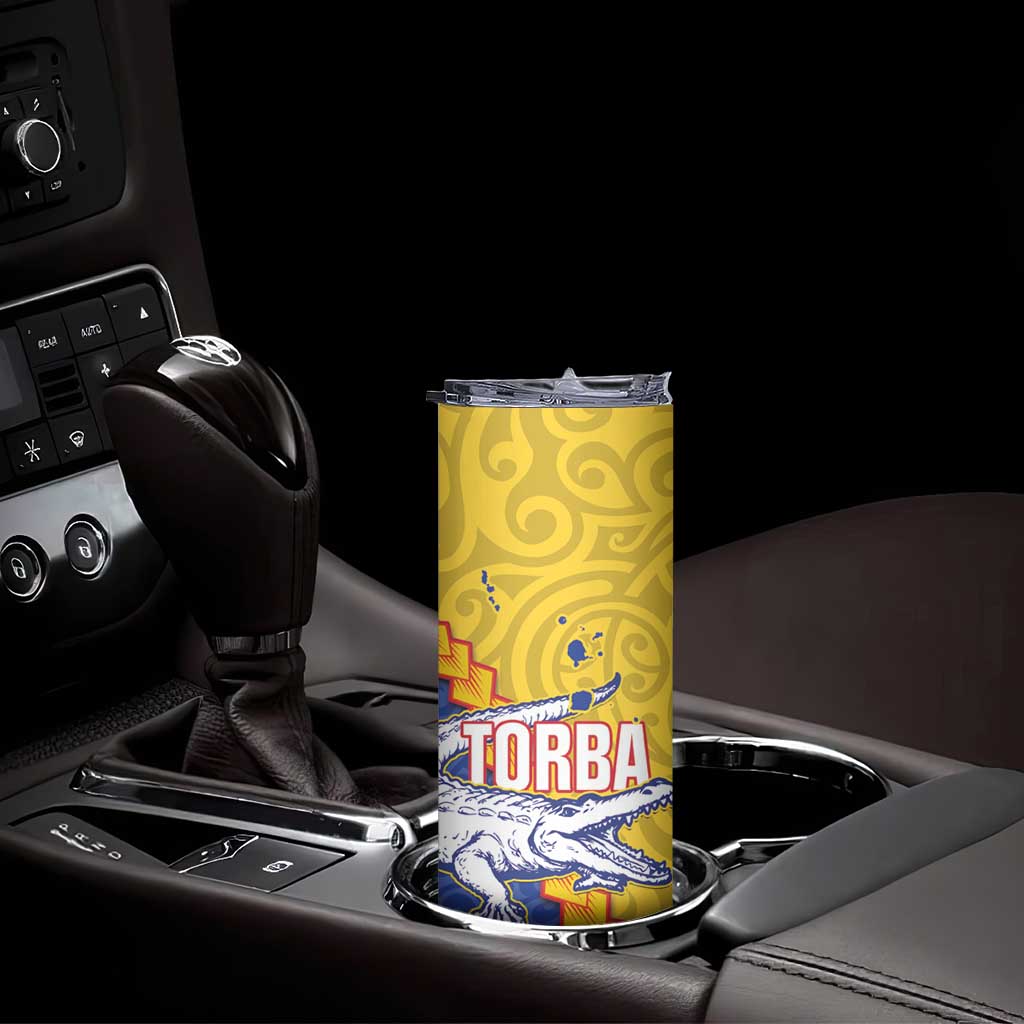 Torba Province Skinny Tumbler Vanuatu Pattern Crocodile With Plumeria Flag Color