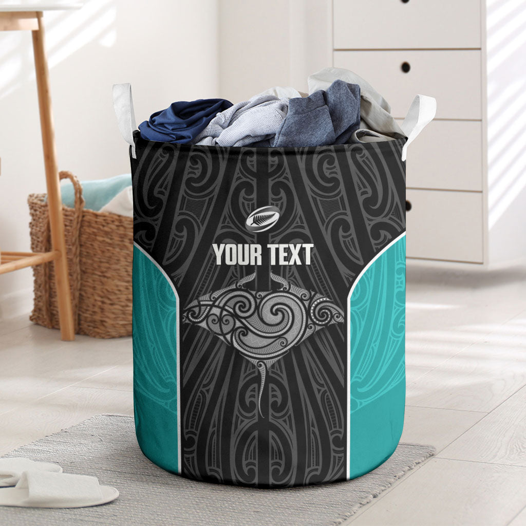 Custom New Zealand Stingray Oztag Laundry Basket Tag Rugby Maori Pattern Black Version LT14 Black - Polynesian Pride